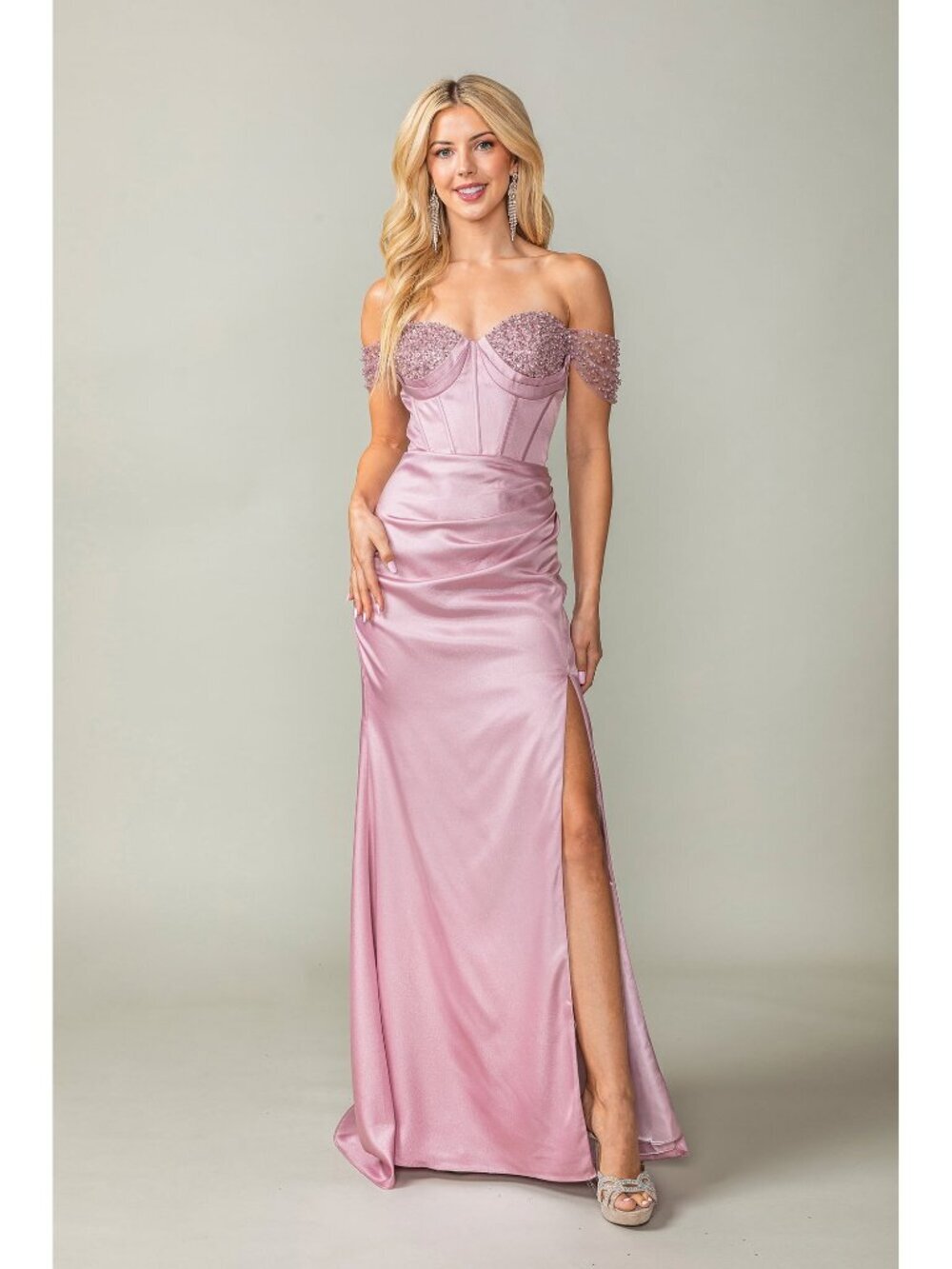 NEW DUSTY-ROSE Evening Gown Floor Length Formal Elegant Stunning 4401